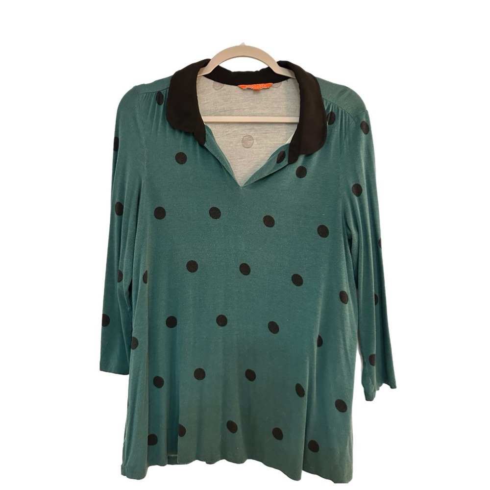 Modcloth Green and Black Polka Dot Blouse